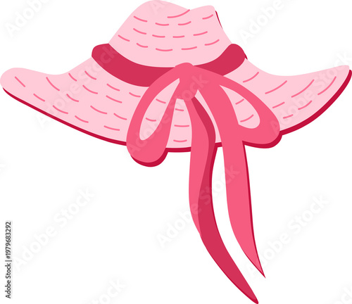 Pink Straw Hat with Ribbon Illustration