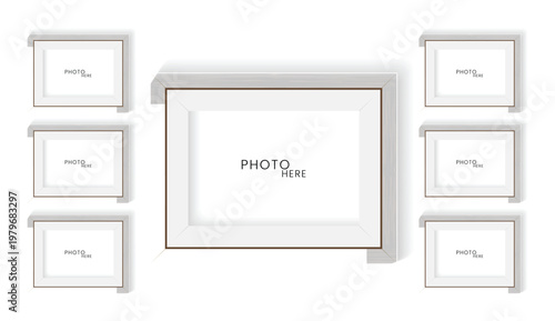 Three realistic photo frame mock up design, modern mock up for wall art vector illustration