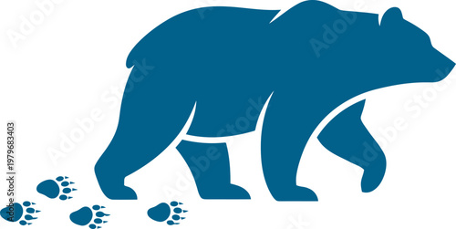 Bear walking with visible paw prints tracking behind can be Editable