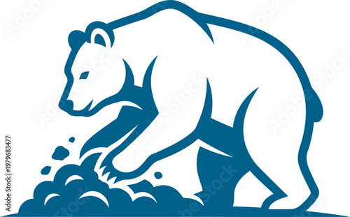 Brown bear digging in the ground silhouette can be Editable