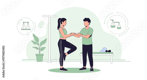 Physical Therapist Assists Woman in Balance Exercise, Promoting Recovery and Health