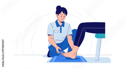 Physical therapist examining patient's foot on a mat, rehabilitation concept