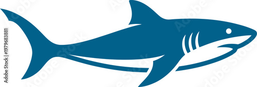 Great white shark swimming peacefully in the deep ocean can be Editable