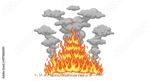 Fire Flame with Smoke Illustration for Danger, Heat, Burning, and Emergency Design Projects