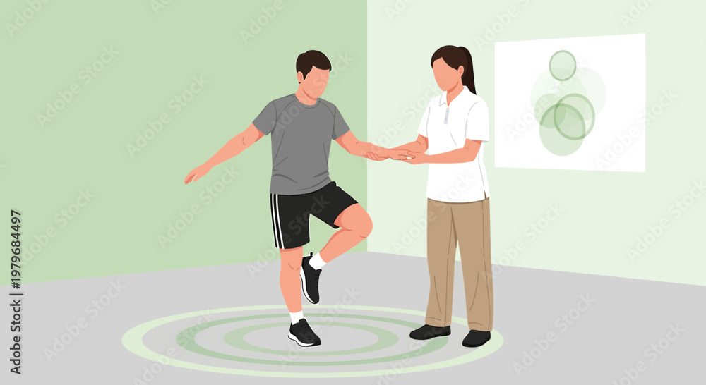 Obraz premium Physical Therapist Assists Patient with Balance Exercise on Balance Pad
