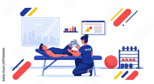 Physical Therapist Assists Patient with Leg Exercise on Therapy Table