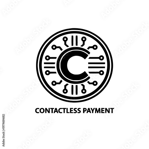 A contactless payment logo with a modern design on a white background silhouette