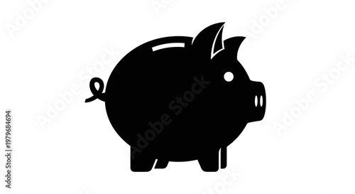 Black piggy bank silhouette isolated on white background.