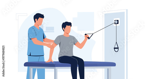 Physical Therapist Assists Patient with Resistance Band Exercise for Rehabilitation