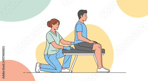Physical Therapist Assists Patient with Seated Leg Exercise After Surgery