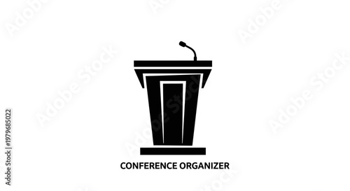 Black Podium With Microphone For Public Speaking.