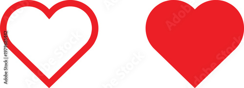 Two red hearts outline and solid shapes