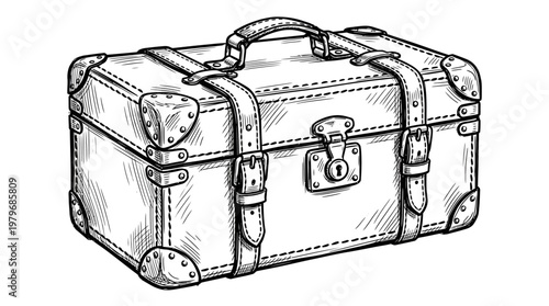 Vintage Suitcase Sketch in Black and White
