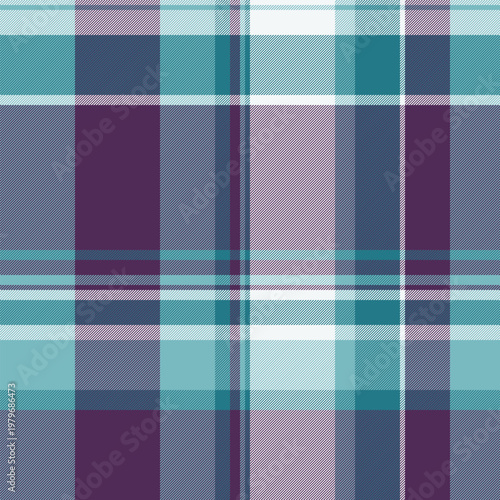 Classic, textured plaid pattern with teal and purple hues. Versatile design ideal for backgrounds, textiles, graphic design, and branding projects requiring a timeless aesthetic.