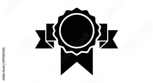 Black Silhouette of a Classic Award Ribbon and Medal.