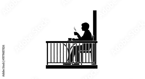 Man sitting on balcony reading book.