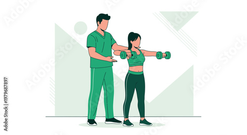 Physical Therapist Assisting Woman with Dumbbell Exercise for Shoulder Rehabilitation