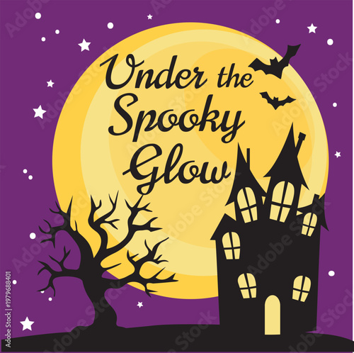 under the spooky glow. halloween background with haunted house