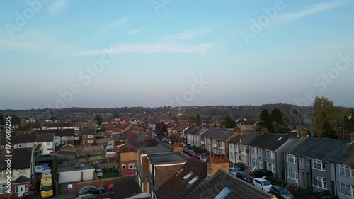 Urban Drone Flight Above Streets of British City and Town of England Great Britain. Drone Mounted Wide Angle Camera Footage Was Captured During Cold Day of 8th April, 2026. 