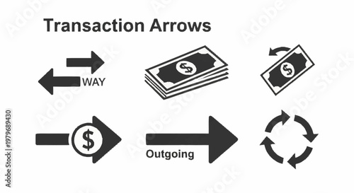 Financial transaction arrows and symbols.