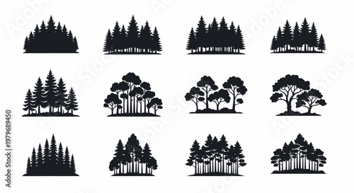 Collection of various forest and tree silhouettes.