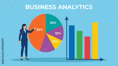 Business Analytics and Data Visualization Pie Chart and Bar Graph Illustrating Financial Performance