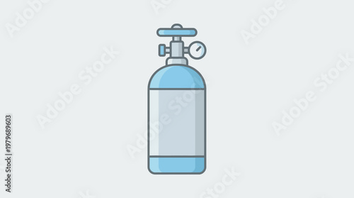 Clean vector illustration of a blue and grey oxygen tank, a common piece of medical equipment used for respiratory support