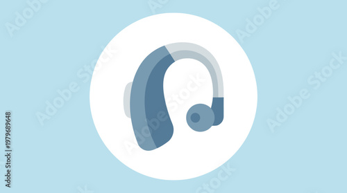 Hearing Aid Icon A Simple Graphic Representation of a Behind-the-Ear Hearing Device on a Light Blue Background