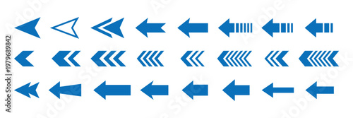 Foto Blue Arrows Collection with Diverse Styles and Orientations isolated on transpar