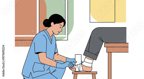 Nurse Applying Bandage to Patient's Ankle After Medical Procedure
