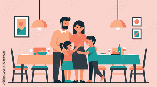 Family Dinner Celebration with Parents and Children in Dining Room