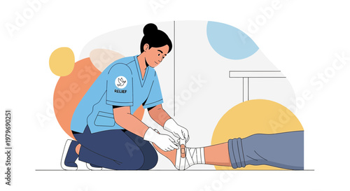 Nurse applying bandage to patient's ankle for injury support and recovery