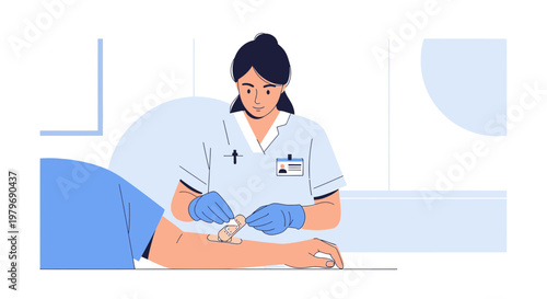 Nurse Applying Bandage to Patient's Arm After Medical Procedure in Hospital
