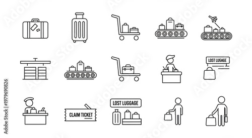 Airport luggage handling and travel baggage transportation process concept.