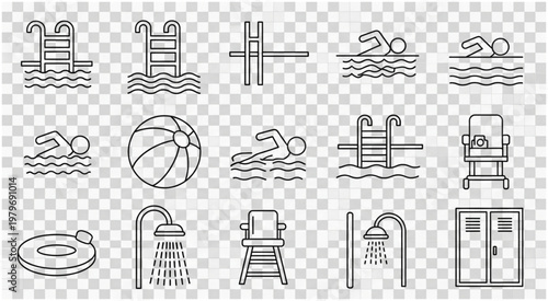 Swimming pool equipment and accessories for summer water activities.