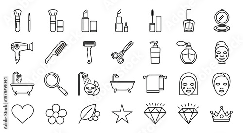 Collection of beauty and cosmetic tools, perfect for skincare and makeup routines.