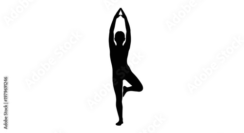 Person in yoga tree pose silhouette.