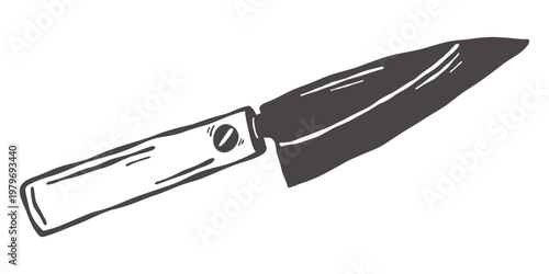Short utility knife in hand drawn vintage kitchen cutlery style