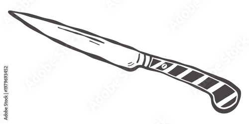 Slim paring knife with striped handle in hand drawn vintage style