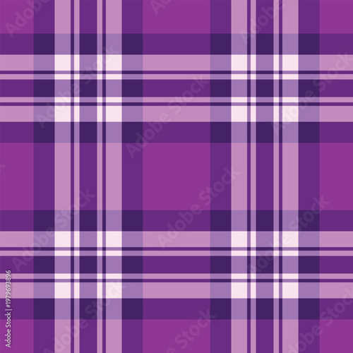 Elementary textile check texture, rich tartan background fabric. Factory plaid pattern vector seamless in purple and violet colors.