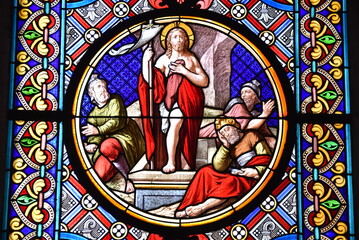 Leinwandbilder Buntglas Christusdarstellung im sakralen Bleiglasfenster  © JFBRUNEAU