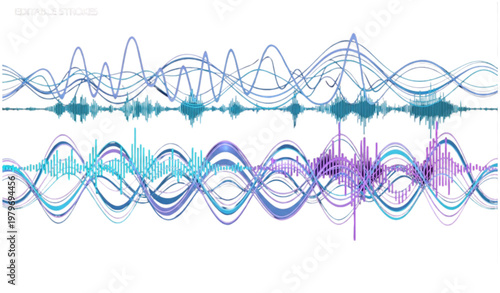 A colorful vector graphic illustration of sound waves in a modern design