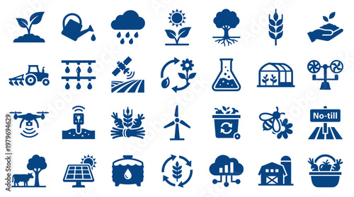 Modern agriculture technology icons collection representing smart farming innovation and sustainable practices for food production
