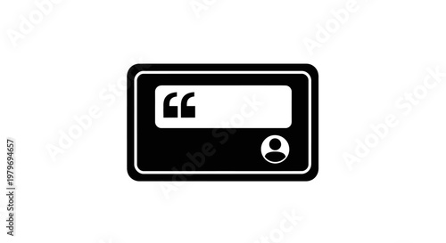 Quotation mark icon on screen.