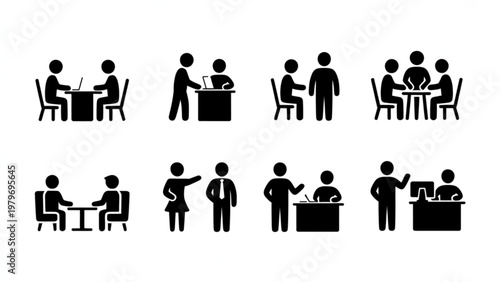 Various silhouettes of people engaging in different social and professional activities Vector