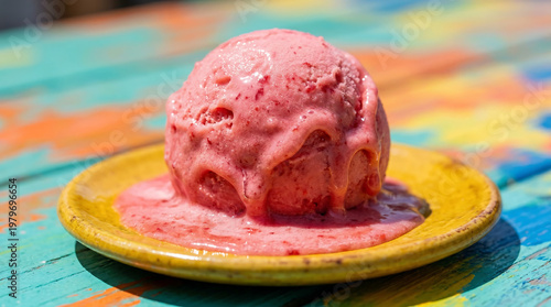 Melting ice cream under hot summer sunlight with vibrant colors