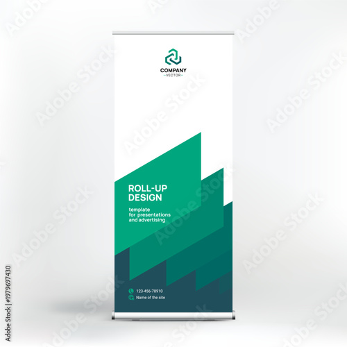 Banner design, roll-up stand for advertising, conferences, seminars, poster template for placing photos and text. Creative background for presentation
