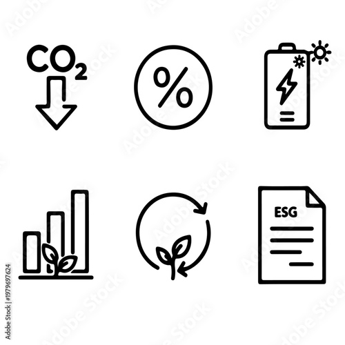 circular economy metrics and esg sustainability reporting icons
