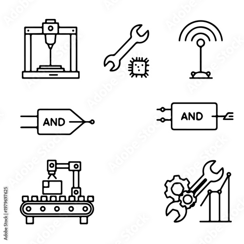 smart manufacturing tools and iot factory automation icon collection