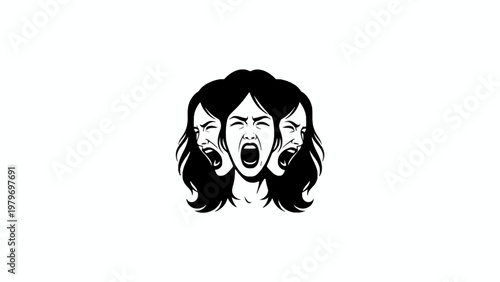 Screaming woman faces vector graphic representing anger and stress